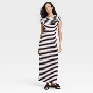 Striped Black and White/Cream Maxi Dress